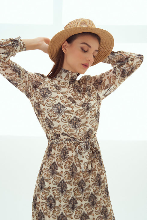 PLEATED SKIRT, LONG SLEEVES SHIRT DRESS - Barrus London